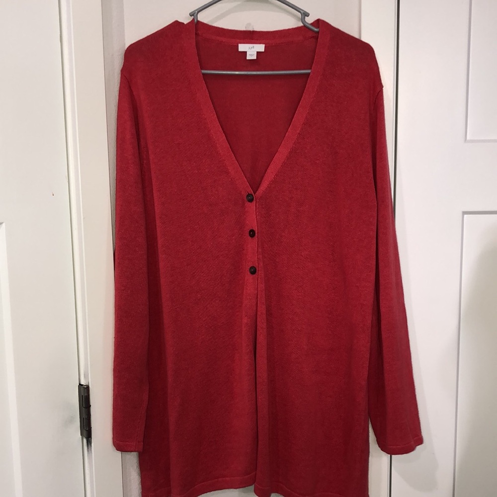 J. Jill Red V-Neck Lightweight Cardigan
